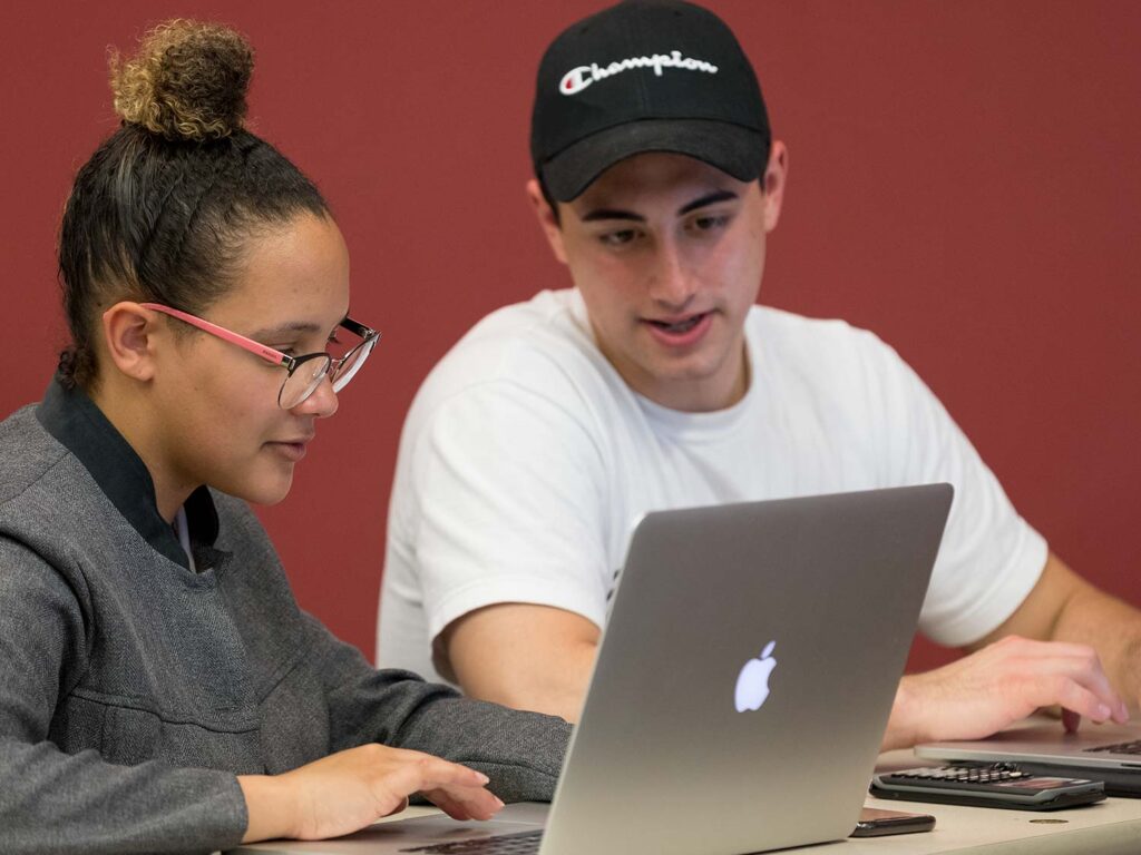Two students working on their laptops